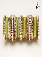 Stone Bangle Set with Shimmer Bangles | Traditional Party & Bridal Jewelry | Indian Wedding Bangles