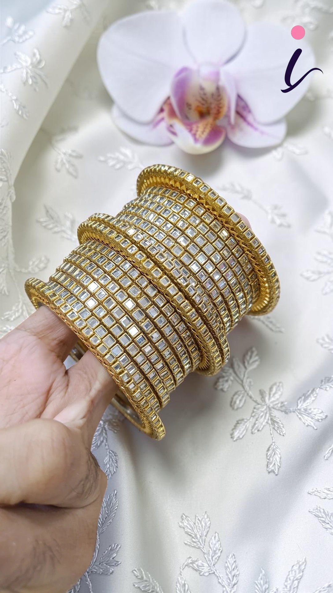 Gold Plated Pearl AD Bangles Set for Women | Indian Wedding & Bridal Jewellery | American Diamond Party Wear Bangles