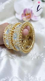 Luxurious Legacy Gold-Plated Kundan Bangles Pearl Stone Pakistani Jewellery