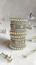 Indian Green Kundan Gold Plated Floral Design Bridal Chura Set For Wedding