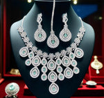 Wedding Teardrop Floral CZ Choker Earring Maangtikka Set For Women - Libasaa.com