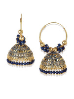 Blue & Gold-Plated Alloy Oxidized Enamelled Dome Shaped Jhumkas Traditional Hoop Jhumki Earrings For Women and Girls - Libasaa