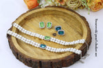 Pearl Choker Necklace Set with Emerald Cut Green & Blue Crystal Stud Earrings – Elegant Bridal & Party Jewelry