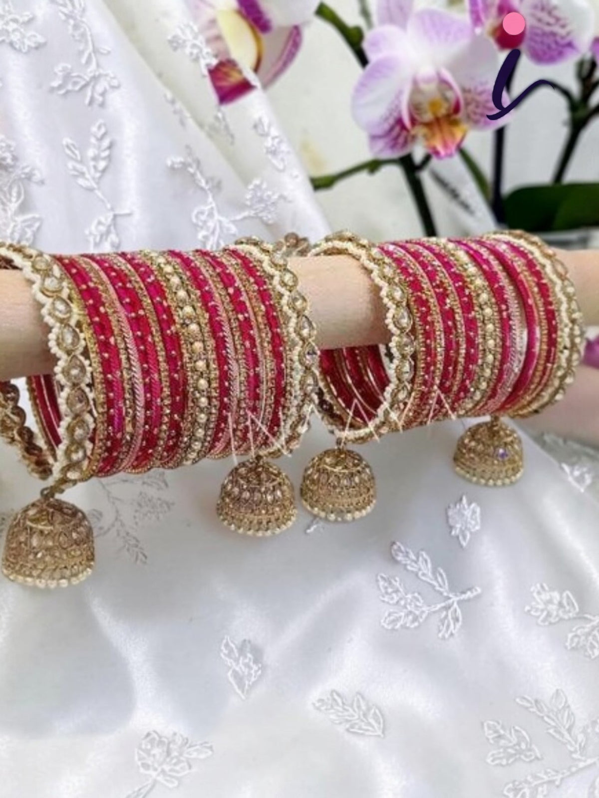 Indian Pearl Bangle Set with Jhumki Borders, Multicolor Traditional Bridal Bangles, Designer Wedding Jewelry for Women