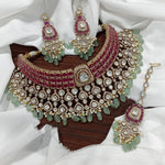 Ruby Green Kundan Choker Necklace Set with Earrings – Bridal Polki Jewelry for Weddings & Festive Wear - Libasaa.com