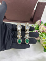 Emerald Green Kundan Choker Necklace Set with Earrings Bridal Polki Jewelry for Weddings & Festive Wear - Libasaa.com