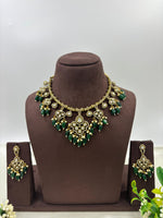 Royal Kundan Green Beads Necklace Set Bridal Jewelry with Earrings - Libasaa.com