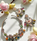 Handcrafted Oxidized Silver Necklace Set with Colorful Beads & Moon Motif Earrings - Libasaa.com