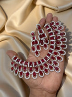 Traditional Silver Plated Round Shaped AD CZ Stone Necklace Earring Set - Libasaa.com