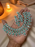 Traditional Silver Plated Round Shaped AD CZ Stone Necklace Earring Set - Libasaa.com