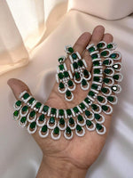 Traditional Silver Plated Round Shaped AD CZ Stone Necklace Earring Set - Libasaa.com