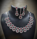 Silver-Plated Green Stone Necklace Set with Earrings | Designer Bridal & Party Wear Jewelry - Libasaa.com
