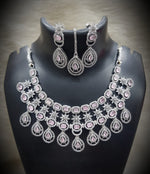 Silver-Plated Stone Necklace Set with Earrings & Maang Tikka | Designer Bridal & Party Wear Jewelry - Libasaa.com