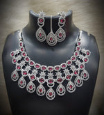 Silver-Plated Stone Necklace Set with Earrings & Maang Tikka | Designer Bridal & Party Wear Jewelry - Libasaa.com