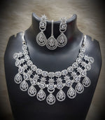 Silver-Plated Stone Necklace Set with Earrings & Maang Tikka | Designer Bridal & Party Wear Jewelry - Libasaa.com