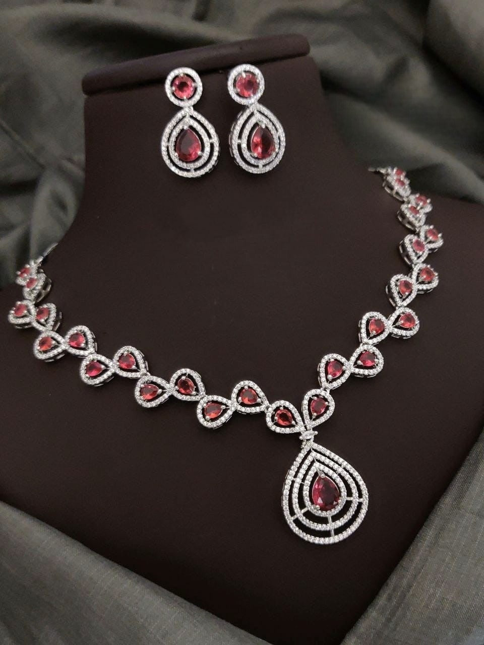 Silver-Plated Green Stone Necklace Set with Earrings | Elegant Bridal & Party Wear Jewelry - Libasaa.com