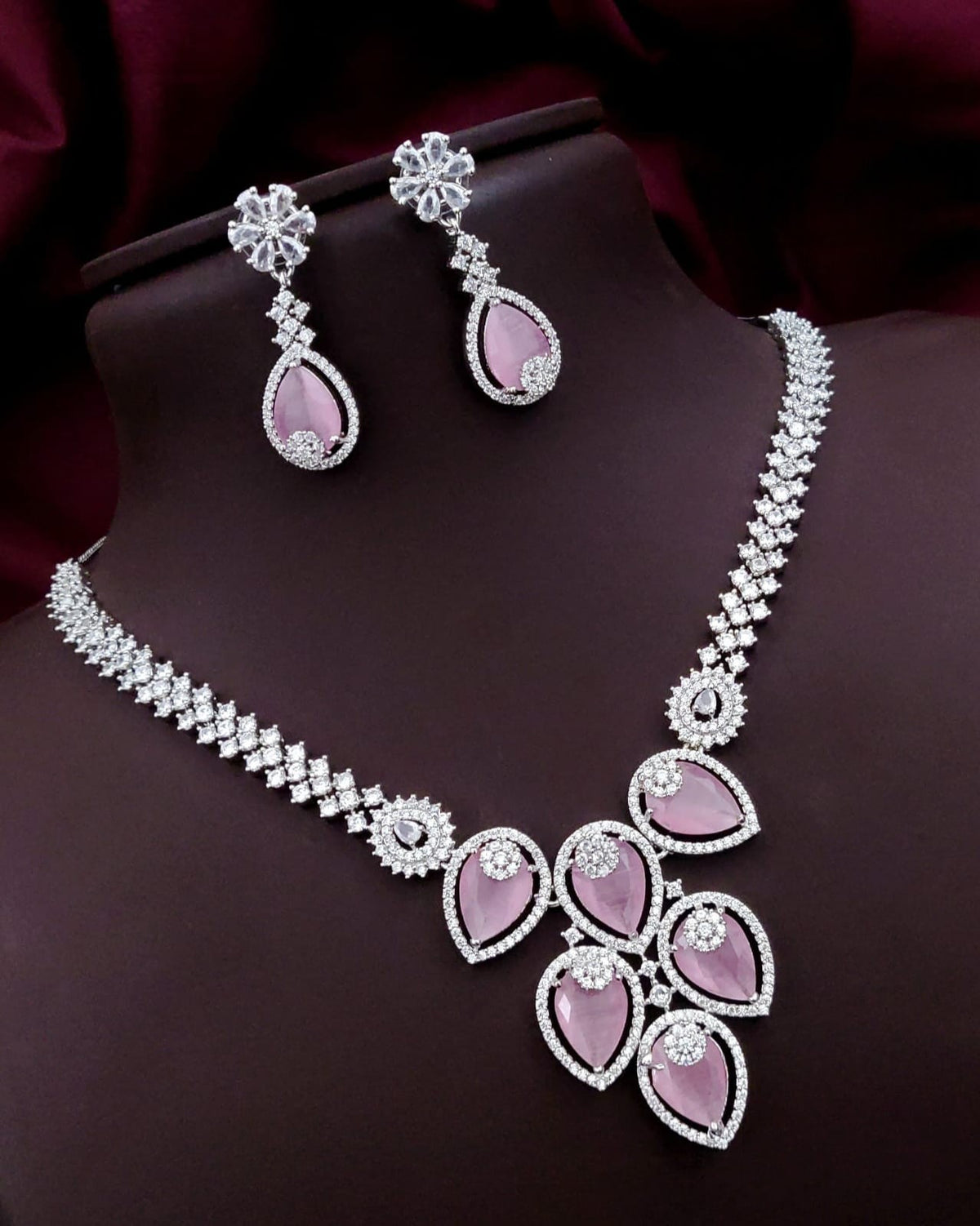 Silver-Plated Green Stone Necklace Set with Earrings | Bridal & Party Wear Designer Jewelry - Libasaa.com