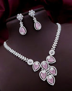 Silver-Plated Green Stone Necklace Set with Earrings | Bridal & Party Wear Designer Jewelry - Libasaa.com