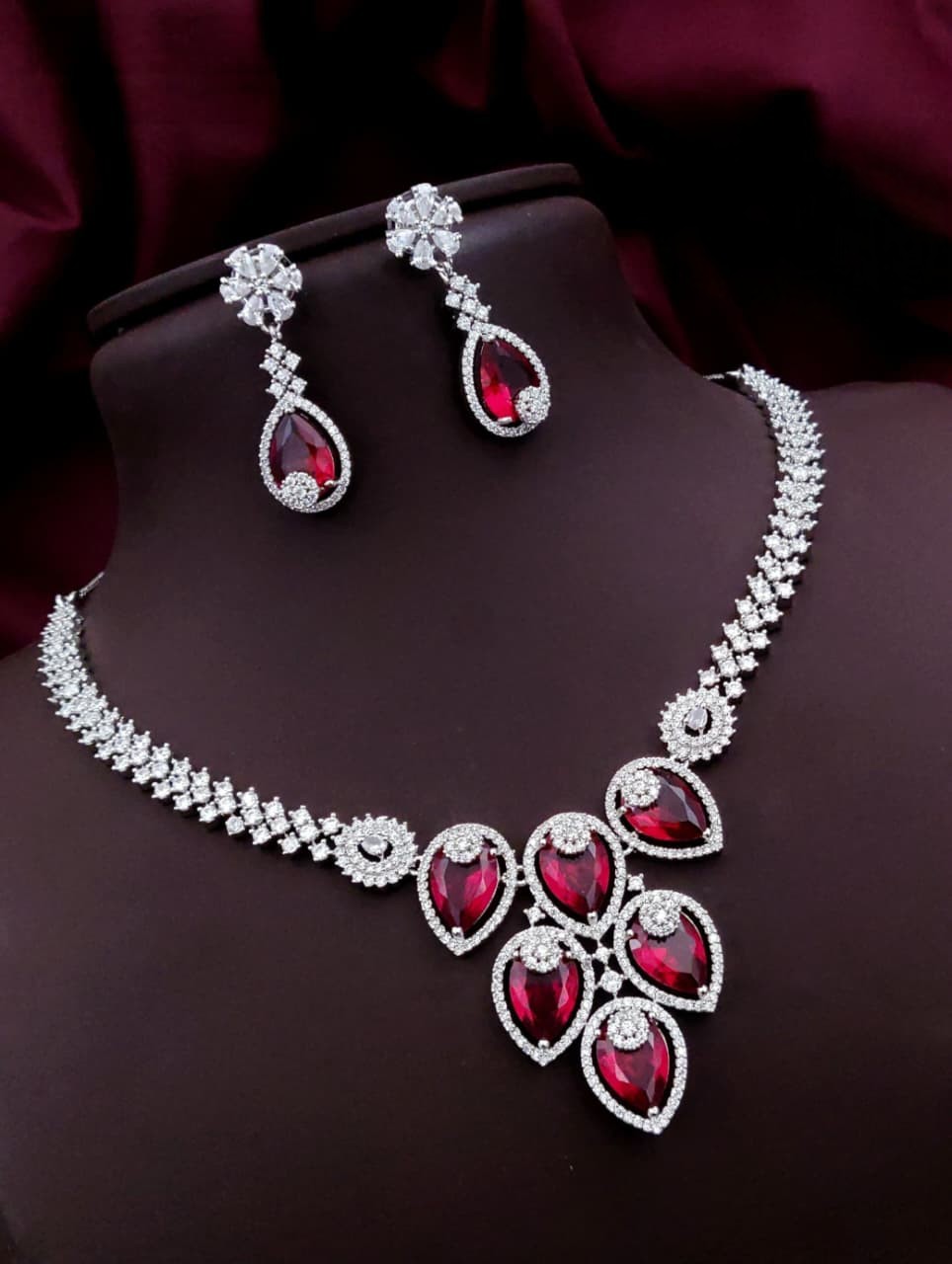 Silver-Plated Green Stone Necklace Set with Earrings | Bridal & Party Wear Designer Jewelry - Libasaa.com