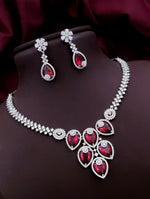Silver-Plated Green Stone Necklace Set with Earrings | Bridal & Party Wear Designer Jewelry - Libasaa.com