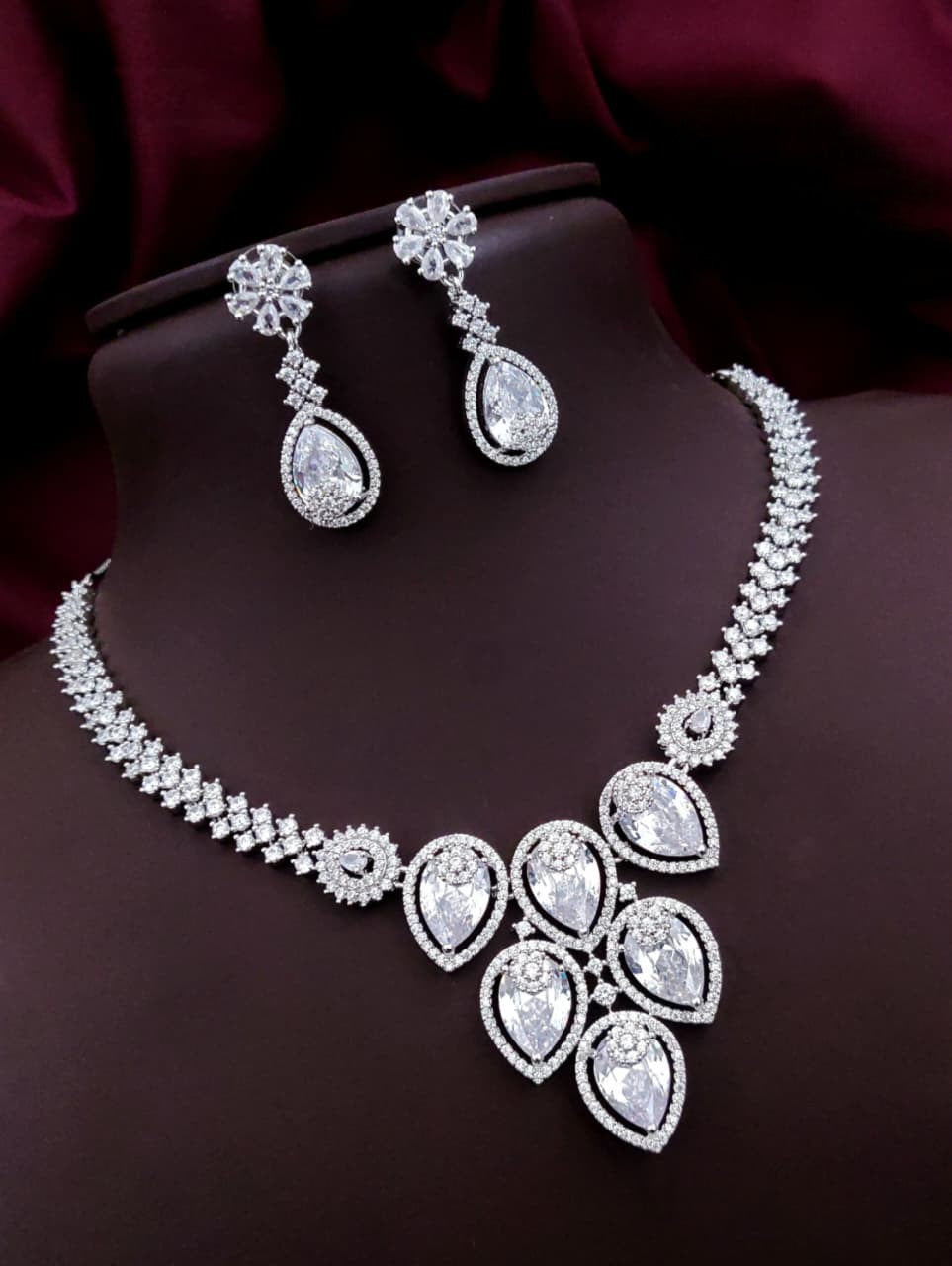 Silver-Plated Green Stone Necklace Set with Earrings | Bridal & Party Wear Designer Jewelry - Libasaa.com