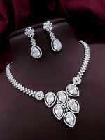 Silver-Plated Green Stone Necklace Set with Earrings | Bridal & Party Wear Designer Jewelry - Libasaa.com