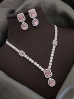Silver-Plated Pink Stone Necklace Set with Earrings | Designer Bridal & Party Wear Jewelry - Libasaa.com