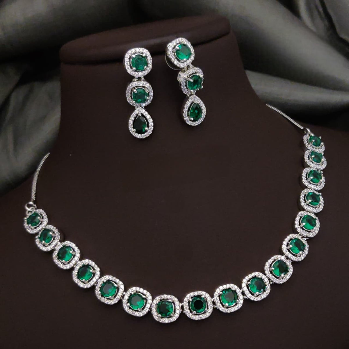 Silver-Plated Red Stone Necklace Set with Earrings | Elegant Bridal & Party Wear Jewelry - Libasaa.com