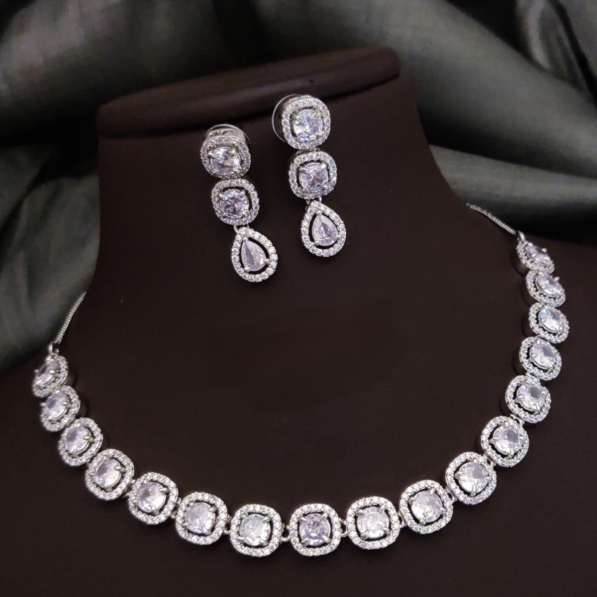 Silver-Plated Red Stone Necklace Set with Earrings | Elegant Bridal & Party Wear Jewelry - Libasaa.com