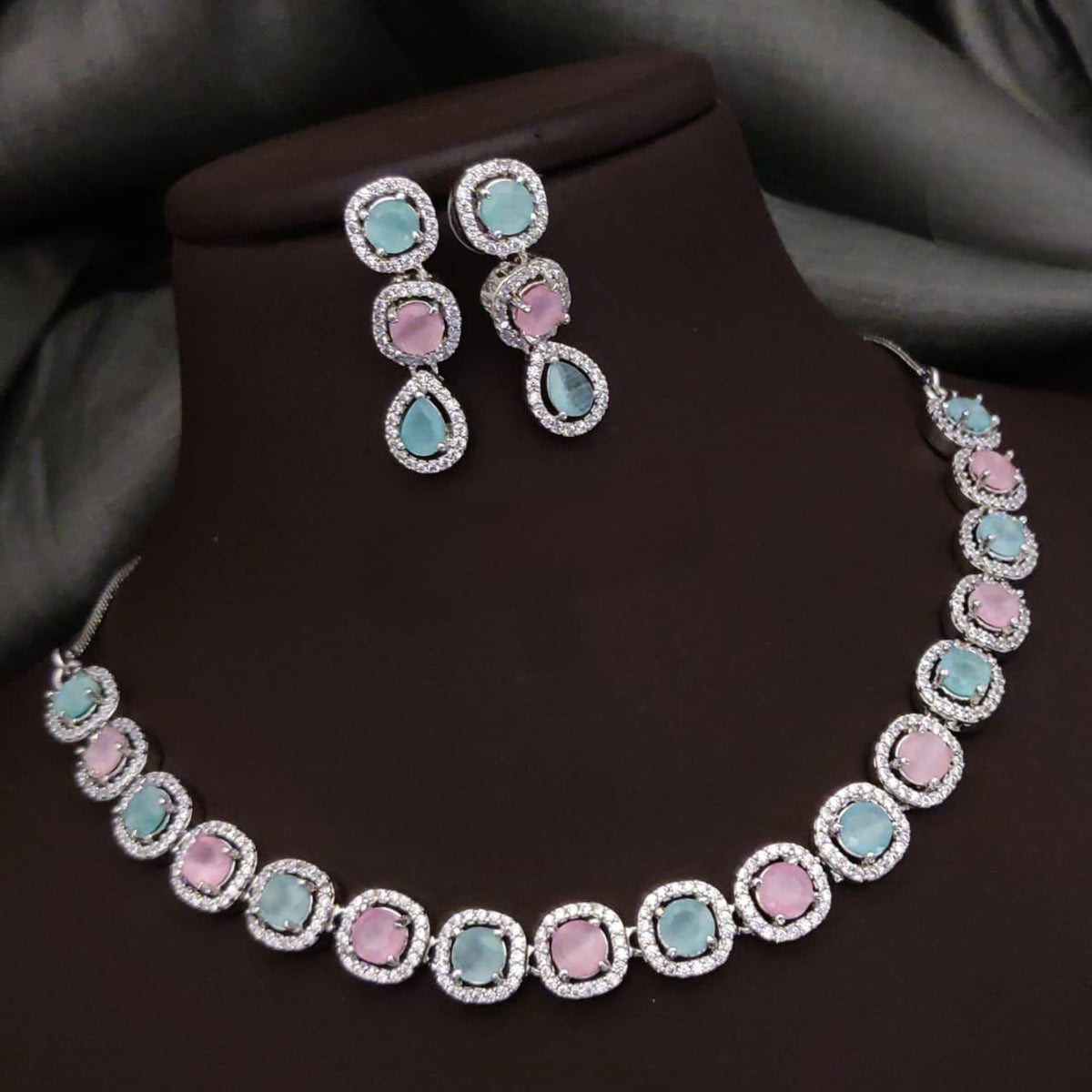 Silver-Plated Red Stone Necklace Set with Earrings | Elegant Bridal & Party Wear Jewelry - Libasaa.com