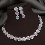 Silver-Plated Red Stone Necklace Set with Earrings | Elegant Bridal & Party Wear Jewelry - Libasaa.com