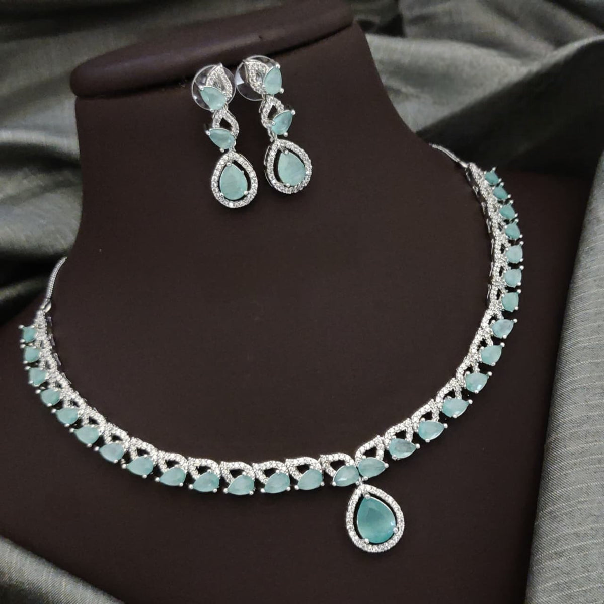 Silver-Plated Red Stone Necklace Set with Earrings | Bridal & Party Wear Designer Jewelry - Libasaa.com