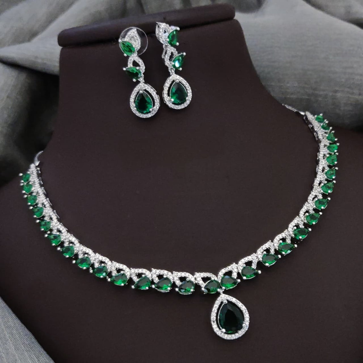 Silver-Plated Red Stone Necklace Set with Earrings | Bridal & Party Wear Designer Jewelry - Libasaa.com