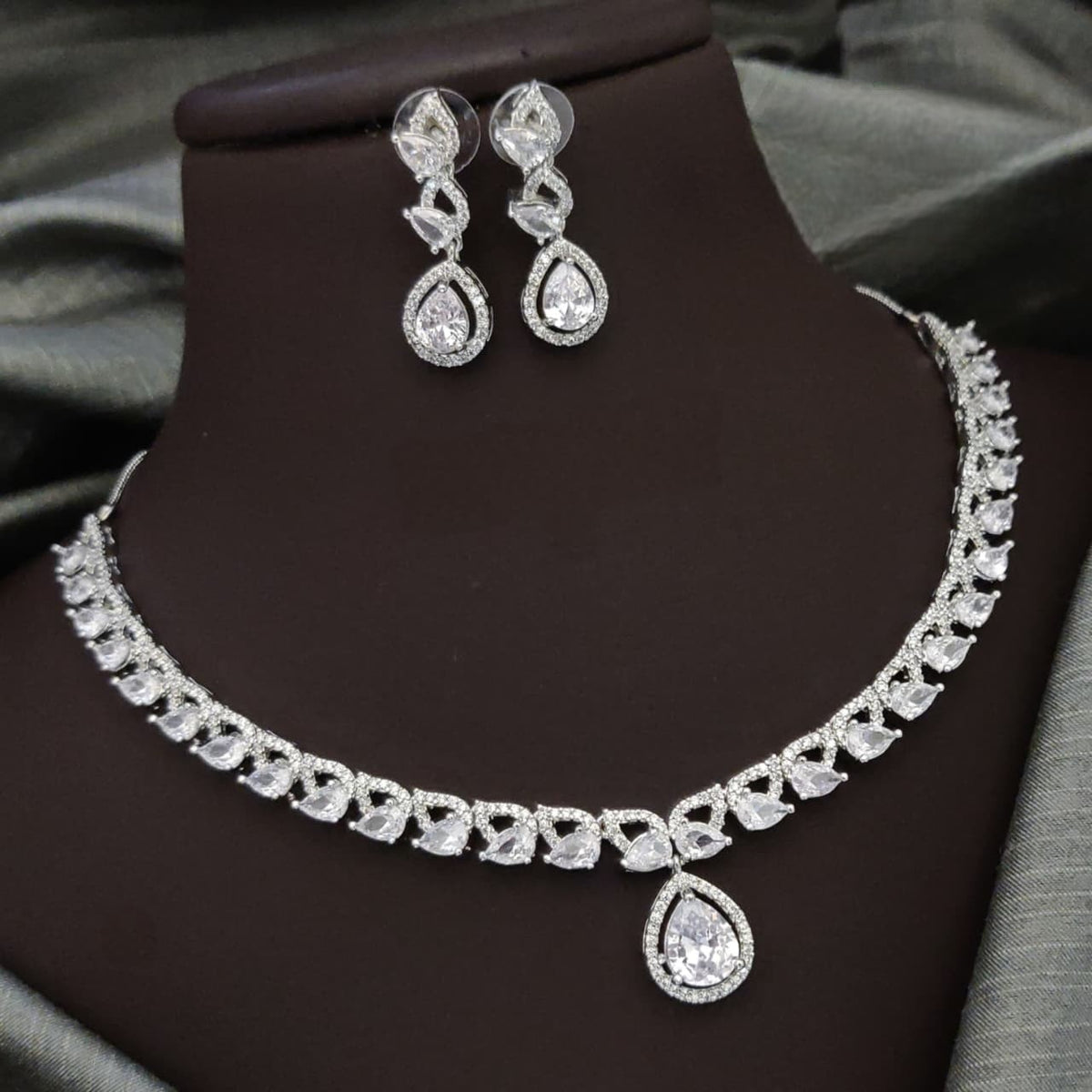 Silver-Plated Red Stone Necklace Set with Earrings | Bridal & Party Wear Designer Jewelry - Libasaa.com