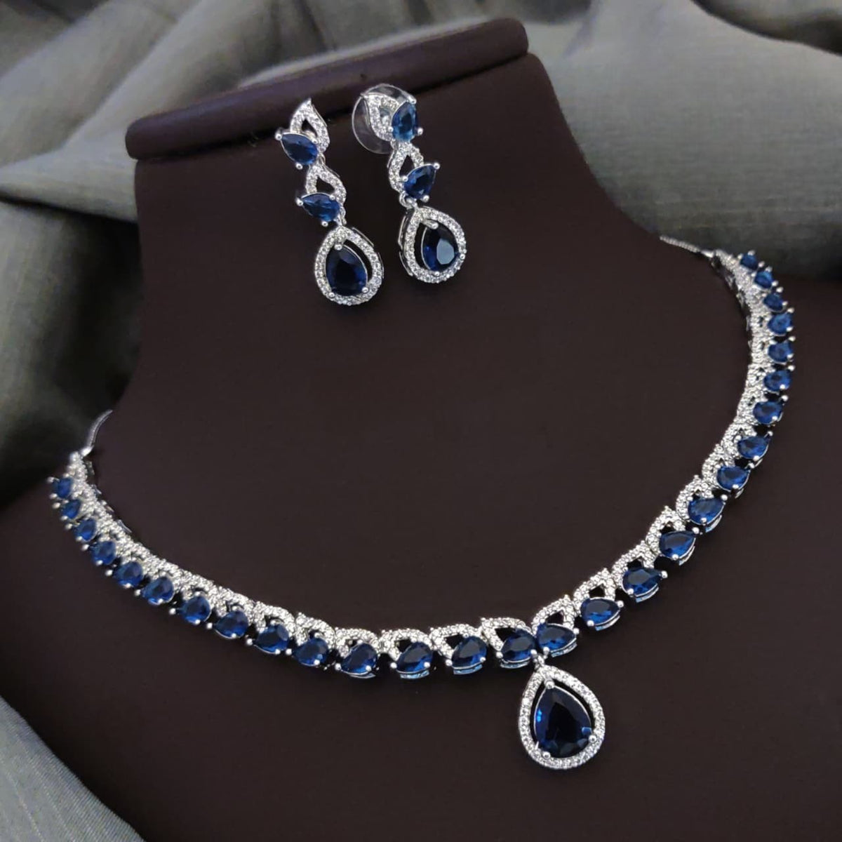 Silver-Plated Red Stone Necklace Set with Earrings | Bridal & Party Wear Designer Jewelry - Libasaa.com