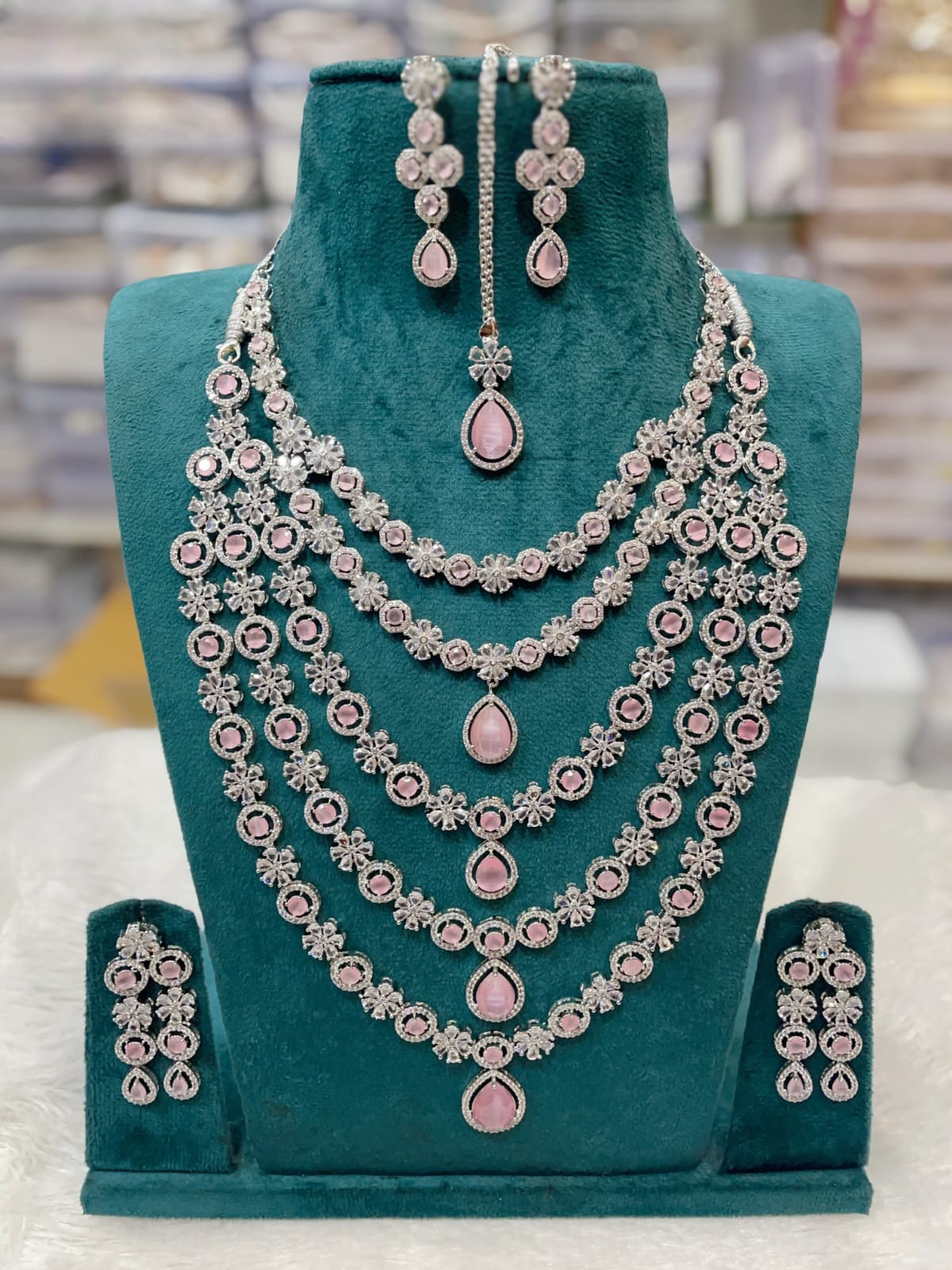 Silver-Plated Ruby Stone Bridal Necklace Set with Earrings | Indian Wedding Jewelry - Libasaa.com