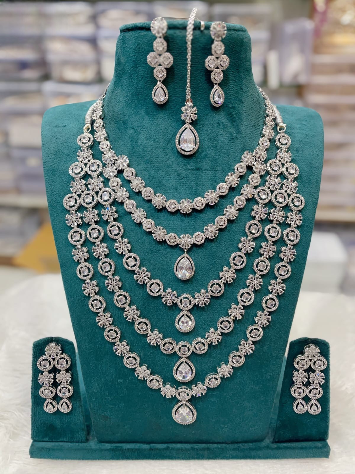 Silver-Plated Ruby Stone Bridal Necklace Set with Earrings | Indian Wedding Jewelry - Libasaa.com