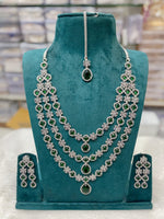 Silver-Plated White CZ Stone Bridal Necklace Set with Earrings & Maang Tikka | Wedding Jewelry - Libasaa.com