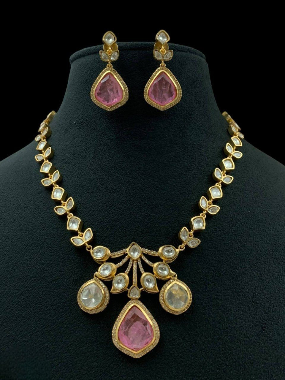 Kundan Necklace & Earrings Set | Gold-Plated Indian Bridal Wedding Jewelry - Libasaa.com