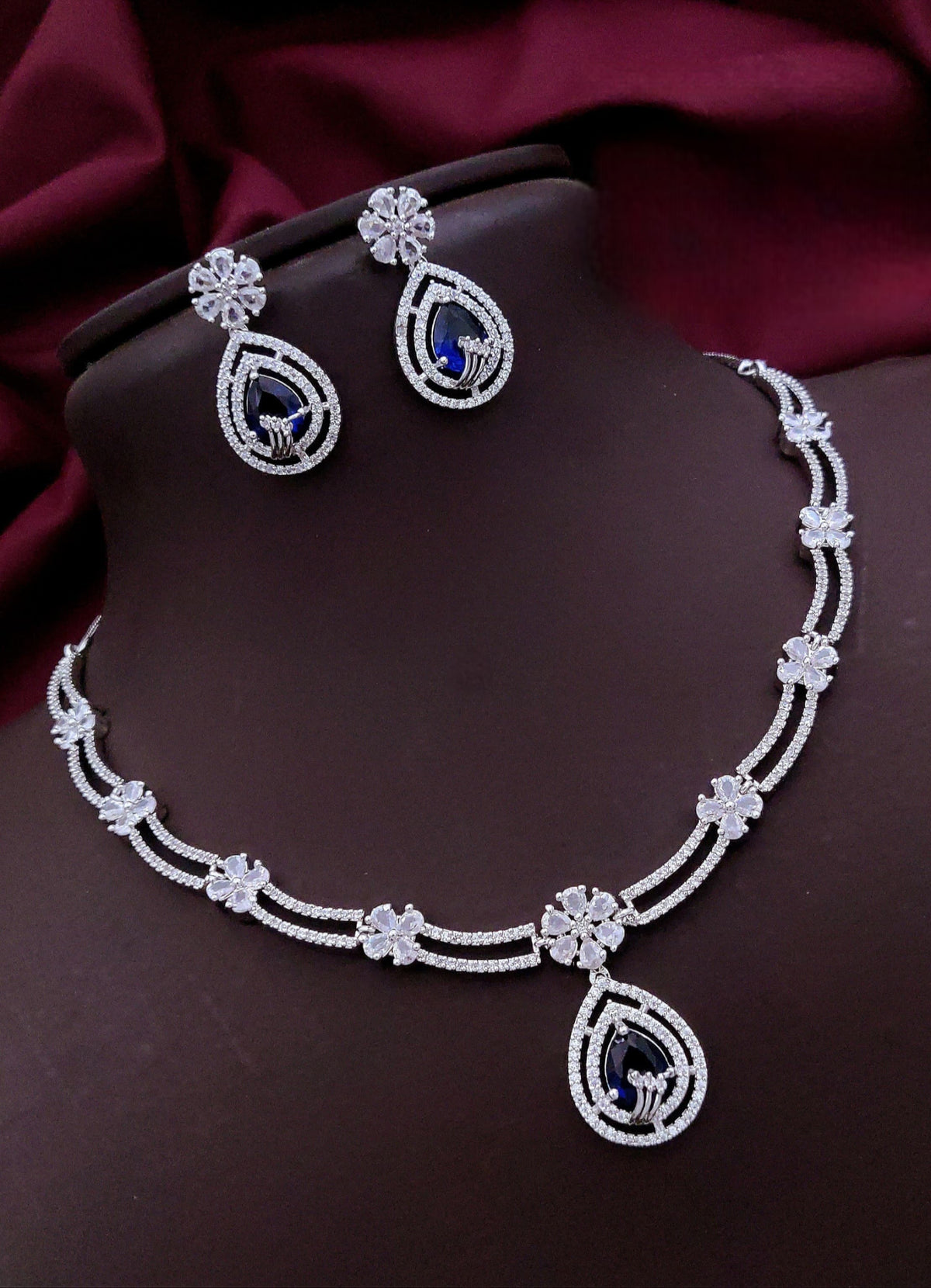 Silver-Plated Pink Stone Necklace & Earrings Set | Elegant Bridal & Party Wear Jewelry for Women - Libasaa.com