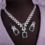 Silver-Plated Red Stone Necklace & Earrings Set | Bridal Wedding & Party Wear Jewelry for Women - Libasaa.com