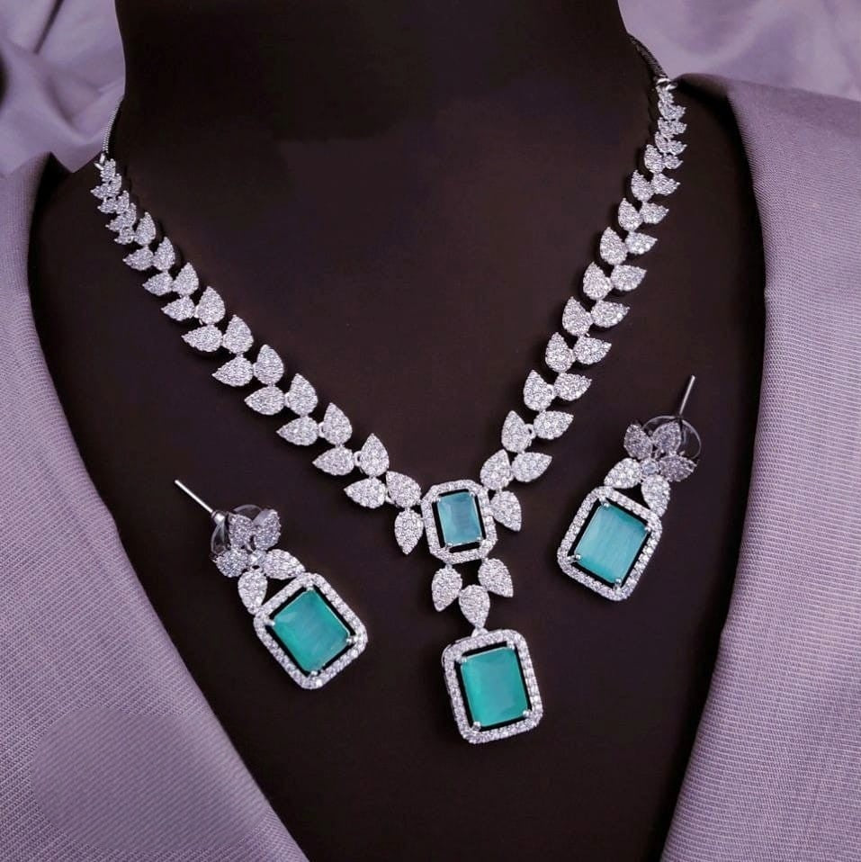 Silver-Plated Red Stone Necklace & Earrings Set | Bridal Wedding & Party Wear Jewelry for Women - Libasaa.com