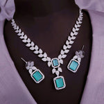 Silver-Plated Red Stone Necklace & Earrings Set | Bridal Wedding & Party Wear Jewelry for Women - Libasaa.com