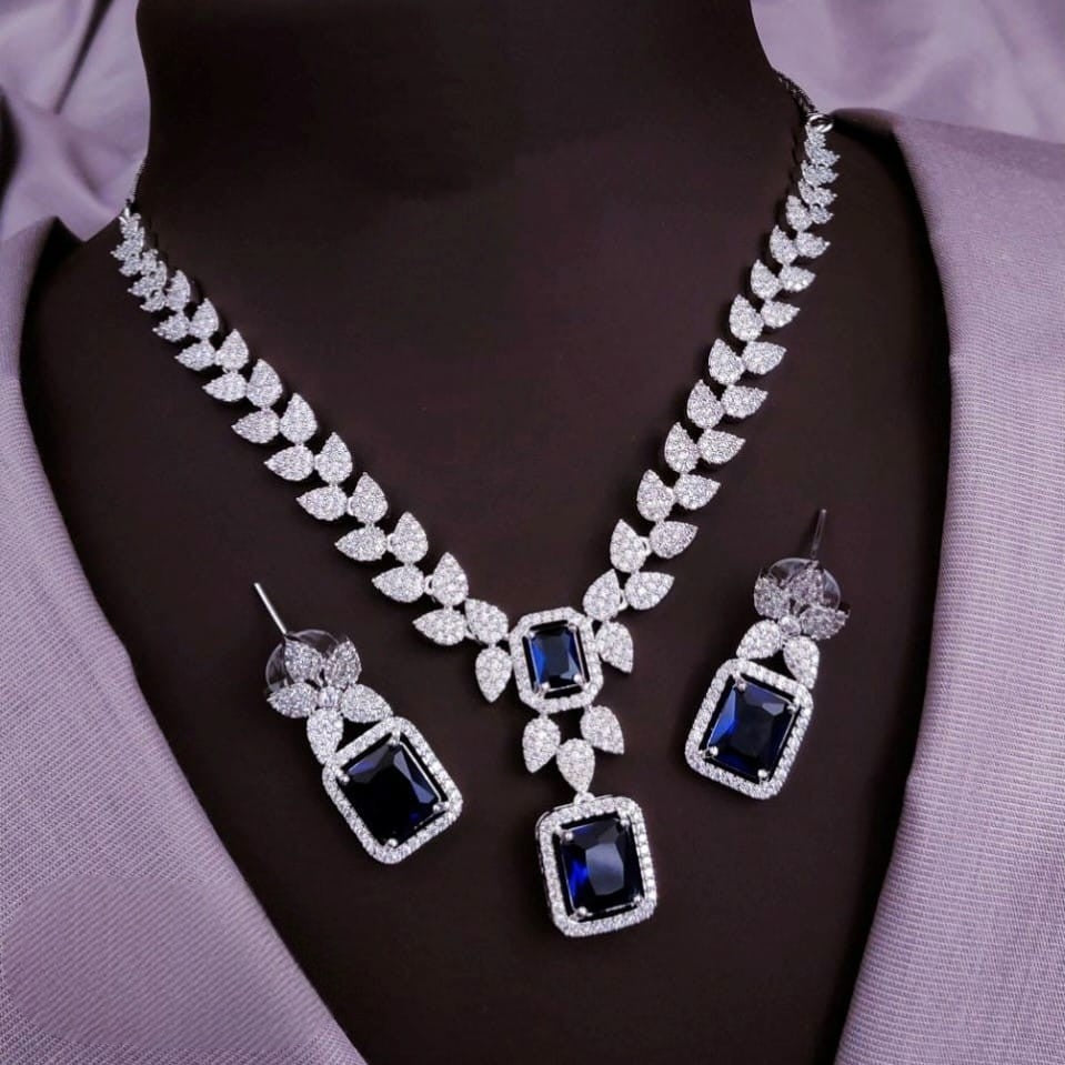 Silver-Plated Red Stone Necklace & Earrings Set | Bridal Wedding & Party Wear Jewelry for Women - Libasaa.com