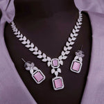 Silver-Plated Red Stone Necklace & Earrings Set | Bridal Wedding & Party Wear Jewelry for Women - Libasaa.com