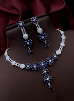 Silver-Plated Purple Stone Floral Necklace & Earrings Set | Elegant Bridal & Party Wear Jewelry for Women - Libasaa.com