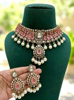Emerald Green Kundan Choker Necklace Set with Pearls & Matching Earrings - Libasaa.com