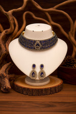 Radiant Crystal Bridal Choker Necklace & Earring Set – Antique Gold Finish - Libasaa.com