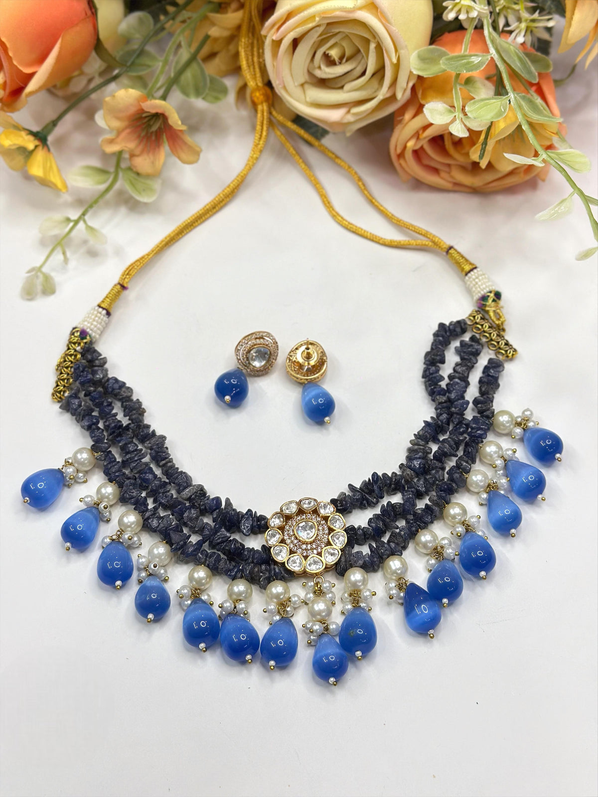 Handcrafted Coral Beaded Choker Necklace Set with Pearls & Kundan Centerpiece β Designer Ethnic Jewelry - Libasaa.com