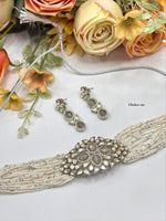 Pearl & Red Beaded Multi-Strand Choker Set with Kundan Centerpiece - Libasaa.com